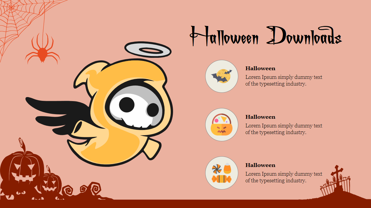 Free - Cute Halloween Downloads PPT Template With Three Nodes